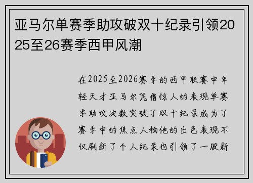 亚马尔单赛季助攻破双十纪录引领2025至26赛季西甲风潮